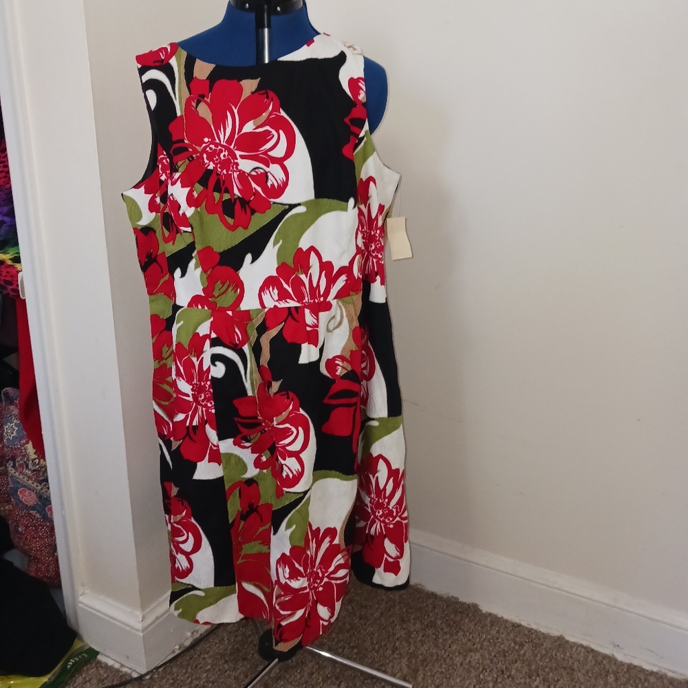 Plus Size 24 Bold Print Floral Dress Nwt Sheath Multicolor Tropical